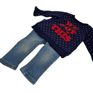 Girl’s Toddler 2 Piece Set Factory Distressed Jeggings & Polka Dot Sweatshirt